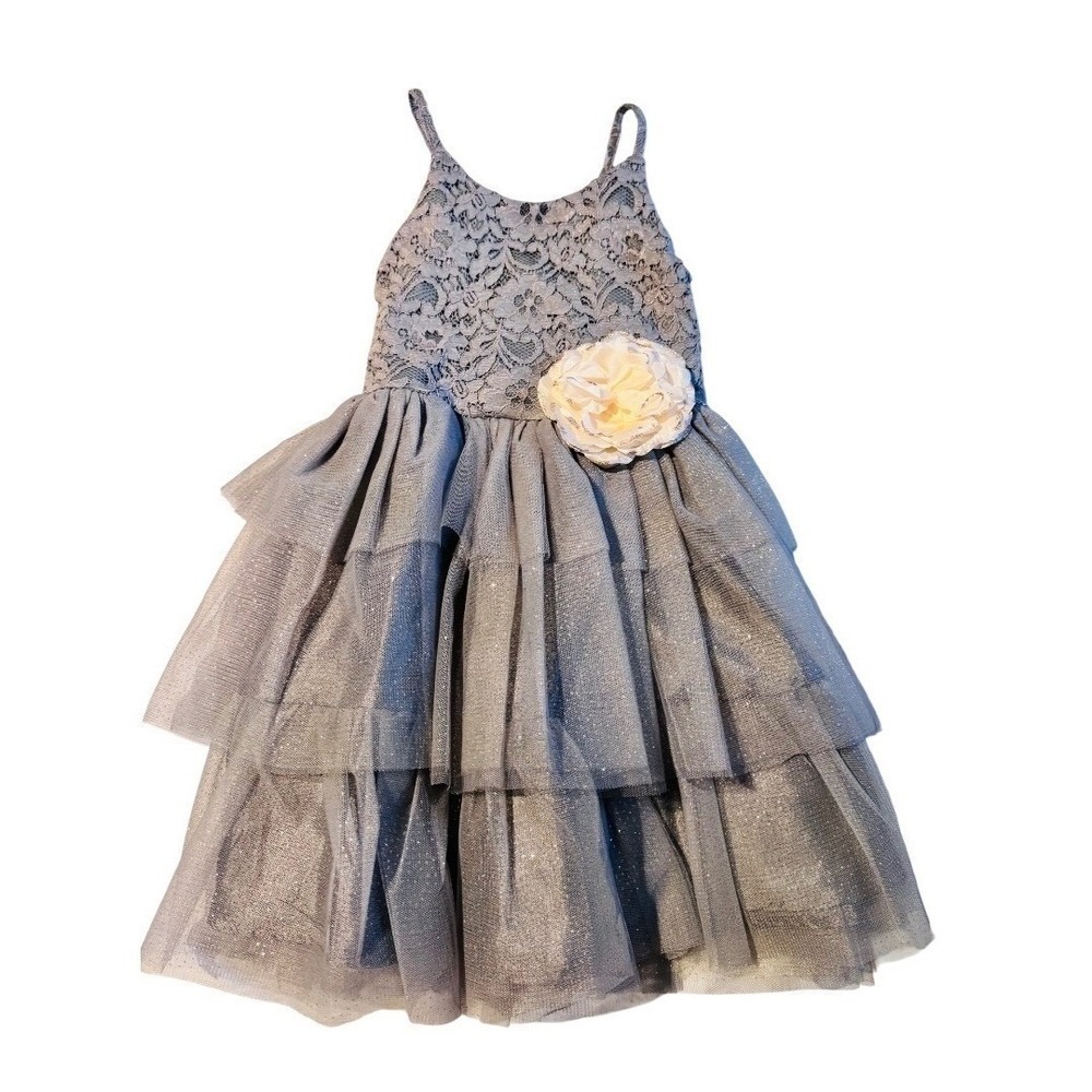 Pink & Violet Toddler Girls Sleeveless Lace Glitter Mesh Dress in Gray Size 3